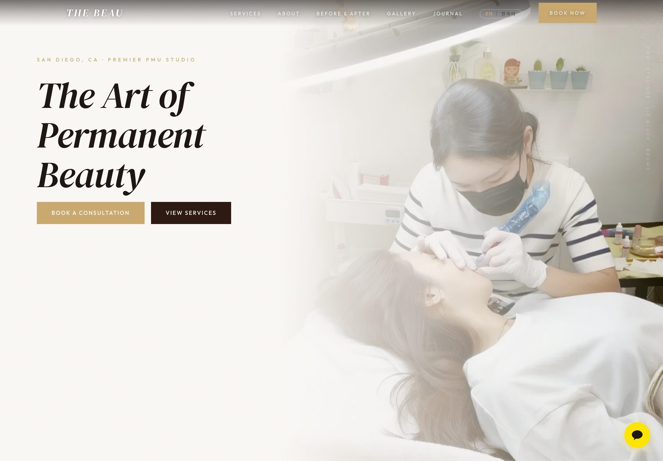 Homepage of the The Beau PMU Studio website built by Hyper Vision Co.
